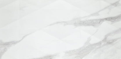 Daltile Perpetuo 12" x 24" Marble Look Ceramic Multi-Geometric Wall Tile in Satin Brilliant White for Kitchen Backsplashes, Living Room or Bathroom Walls | (8 PC Per Carton) (15.52 SQFT Per Carton)