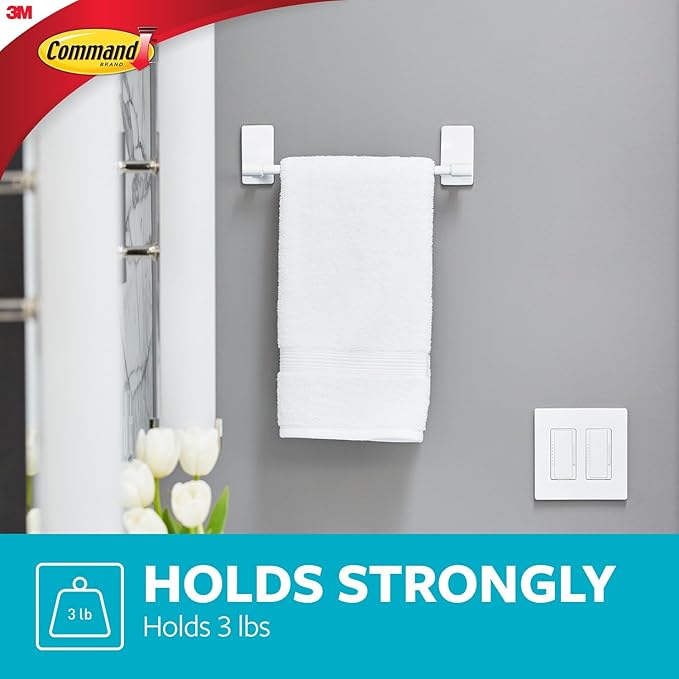 Command Hand Towel Bar Matte Black with Water Resistant Strips, Bathroom Decor, 9 in Bar Length Holds up to 3 lbs