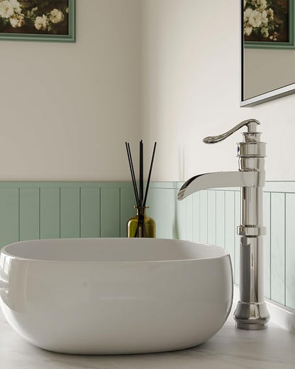 BWE Vessel Sink Faucet Waterfall Tall Chrome Bathroom Faucet | Single Handle 1 Hole Brass Countertop Lavatory Vanity Mixer Tap with Pop Up Drain and Supply Lines for RV Bar No Overflow