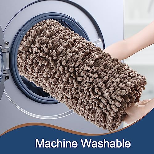 Luxury Polyester Taupe Bathroom Rugs Sets 2 Piece, Thickened Hot Melt Rubber Bottom Bath Mats for Bathroom Non Slip, Bath Rugs Quick Dry Machine Washable for Shower Mat (32"x20"+17"x24")
