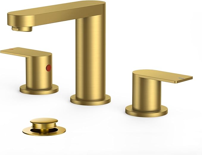 FORIOUS Bathroom Faucet 3 Hole 8 Inch Widespread for Vanity Brushed Gold | Two Handles Bathroom Sink Faucet with Pop-up Drain and cUPC Lines, Fits 6-12 Inch 3 Hole Install, for RV Laundry and Basin