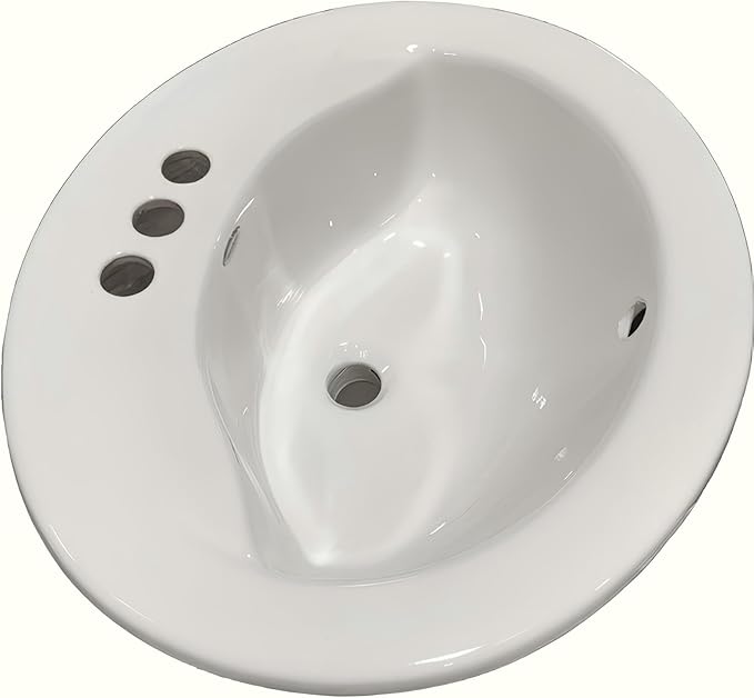 VitreousPro 21"x17-5/8" Oval Self-Rimming Countertop Bathroom Sink – White Vitreous China, 3-Hole (4" Widespread) Faucet Compatible, Front Overflow, Space-Saving Design