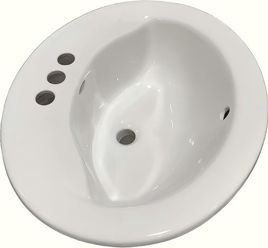 VitreousPro 21"x17-5/8" Oval Self-Rimming Countertop Bathroom Sink – White Vitreous China, 3-Hole (4" Widespread) Faucet Compatible, Front Overflow, Space-Saving Design