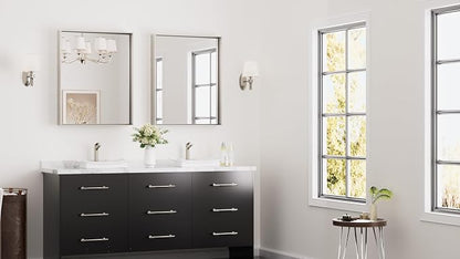 Keonjinn 24x30 Inch Brushed Nickel Bathroom Mirror for Over Sink, Rectangle | HD Tempered Glass, Vanity Mirror, Brushed Framed, Square Corner, Modern Farmhouse, Wall Mounted Mirrors, Aluminum Alloy