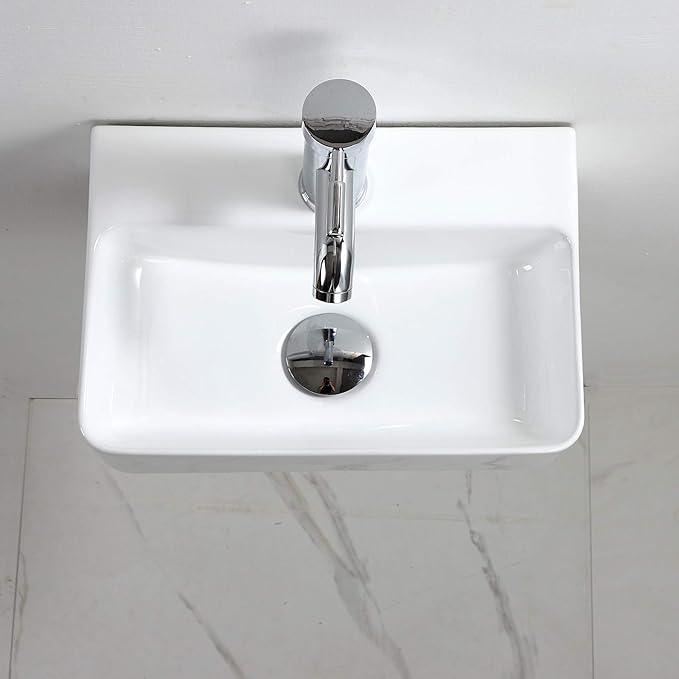 Wall Hung Basin Sink Small Cloakroom Basin Rectangle Ceramic Wash Basin Right Hand (New Sink Set(with Faucet&Drain))