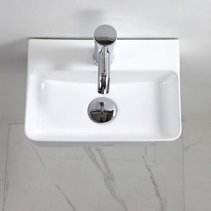 Wall Hung Basin Sink Small Cloakroom Basin Rectangle Ceramic Wash Basin Right Hand (New Sink Set(with Faucet&Drain))