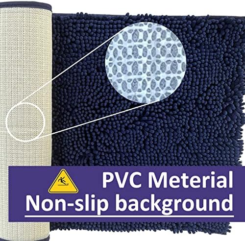 Non Slip Washable 2 Piece Extra Absorbent Shaggy Chenille Bathroom Rugs and Mats Sets, Soft & Dry Bath Rug/Mat Sets for Bathroom Washable Carpets Set Navy Blue Blue
