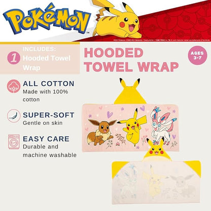 Pokemon Girl Anime Kids Super Soft Bath/Pool/Beach Soft Cotton Terry Hooded Towel Wrap, 24 in x 50 in, (Officially Licensed Product) By Franco