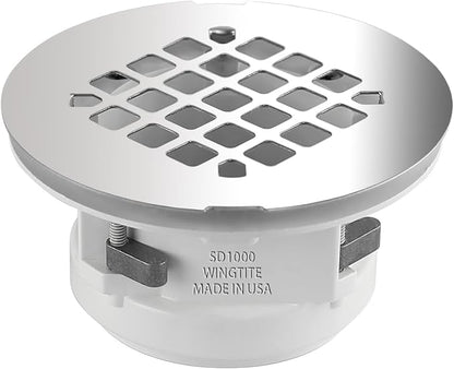 Pro-Series New Construction Shower Drain - 10 Year Warranty - Made in USA - SD1000 OEM Chrome - Installs from the Top - Fiberglass/Plastic Showers - 2" PVC/ABS - UPC Approved
