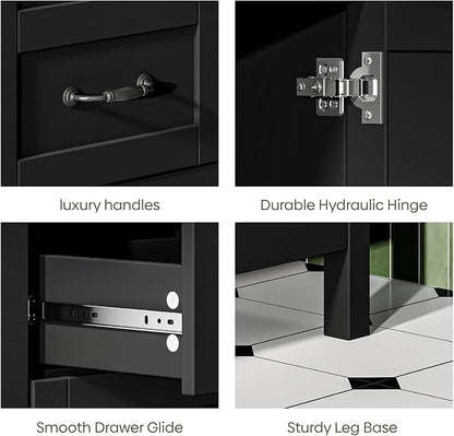 48" Bathroom Vanity with Sink Combo, Freestanding Modern Thickened Wood Bathroom Storage Cabinet with Undermount Double Sink, 3 Drawers & 2 Soft-Close Doors with Organizers, Black
