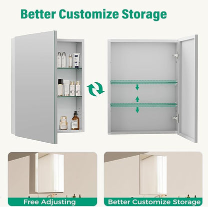24 x 32 Inch Medicine Cabinet Mirror,Bathroom Mirror Cabinet with Adjustable Shelves,Aluminum Silver Medicine Cabinets for Bathroom,Recessed or Wall Mounted Medicine Cabinets