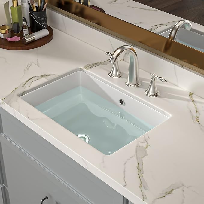 Lordear Undermount Bathroom Sink 20x16 Inch Undermount Rectangle White Porcelain Ceramic Bathroom Lavatory Vanity Sink Basin with Overflow