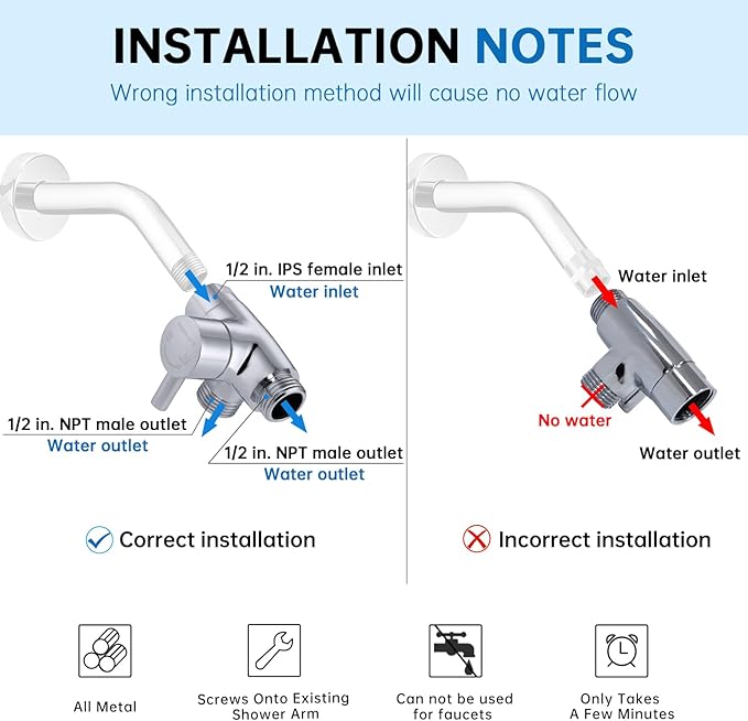 G-Promise Solid Metal 3-Way Shower Diverter Valve (Chrome) | Smooth Knob Switch, Spray Separately or Both, Anti-Leak, Easy to Install, Standard Connections, Universal Replacement Part