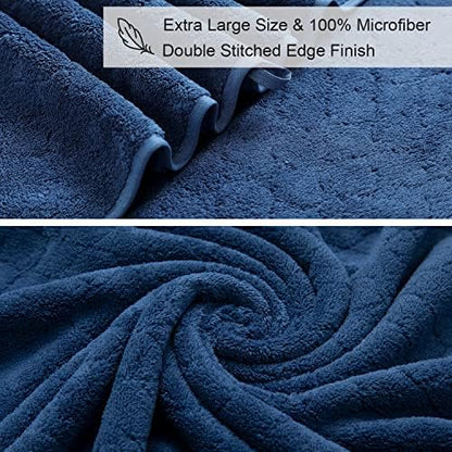 Ycosy Navy Bath Towels Set 35x70 Inches - Luxury 600 GSM Oversized Bath Sheet Towel,Extra Large Microfiber - Quick Dry,Highly Absorbent,Super Soft Shower Towels Spa Hotel Bathroom Towel Set (4-Pack)
