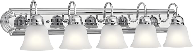 Kichler 5-Light Bathroom Vanity Light, Tannery Bronze | Traditional vanity light with satin etched glass for bathroom mirrors (36" x 8" x 8"), 5339CHS