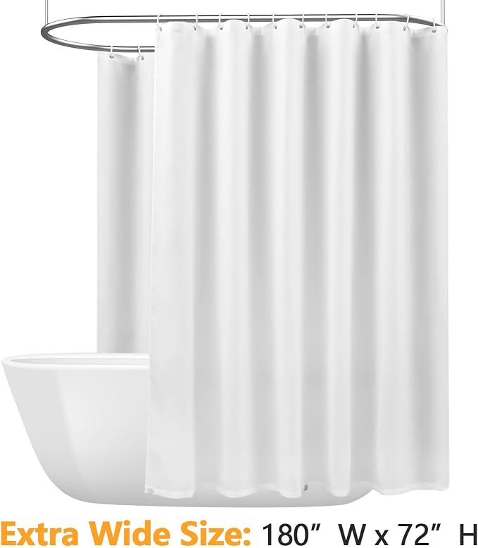 Seenus Extra Wide Fabric Shower Curtain Liner with 6 Large Magnets, 180 x 72 inch Waterproof Washable Cloth Shower Liner Extra Large, 360 Wrap Around White Shower Curtain for Clawfoot Tub
