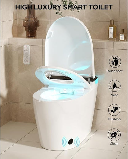 TDH Smart Bidet Toilet, LED Display Tankless Toilets with Heated Seat,Warm Water Sprayer,Dryer, Auto Flush One Piece Toilet for Bathrooms with Night Light Foot Sensor