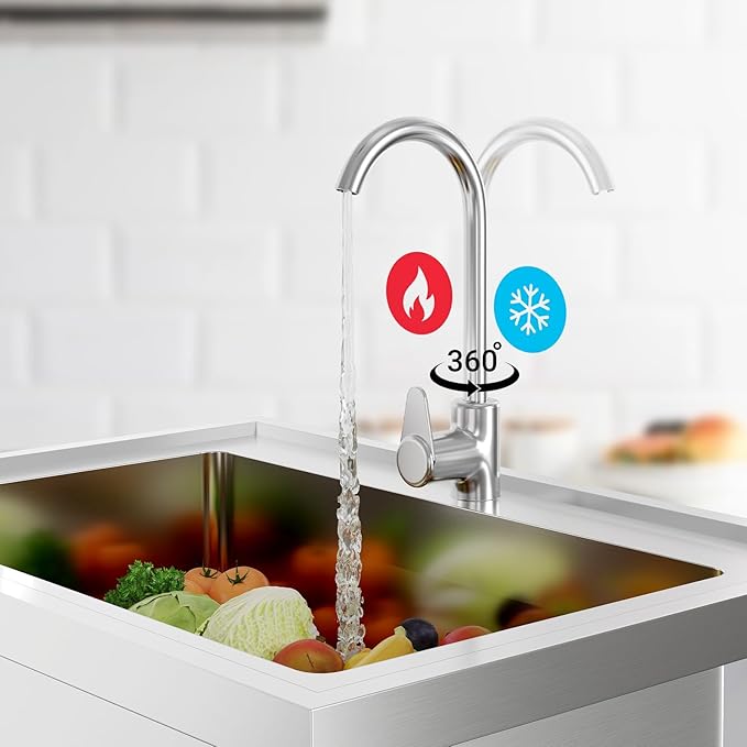 Stainless Steel Utility Sink, 28" Single Bowl Commercial Sink | Free Standing Utility Sink with Cold and Hot Water Pipe, for Kitchen, Laundry