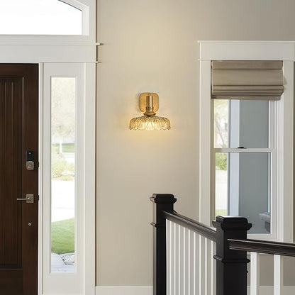 Vintage Amber Glass Wall Sconces E26 Wall Light Fixture for Bathroom Bedroom Kitchen Dining Room Hallway