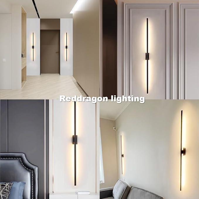 Only Suitable for Small Junction Box Set of 2 Minimalist Long Tube Linear LED Wall Sconce Hardwired 48 Inch Vanity Wall Light for Living Room Corridor Bathroom Bedroom (2 Pack, 48'', Black, Dimmable)