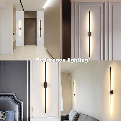 Only Suitable for Small Junction Box Set of 2 Minimalist Long Tube Linear LED Wall Sconce Hardwired 48 Inch Vanity Wall Light for Living Room Corridor Bathroom Bedroom (2 Pack, 48'', Black, Dimmable)