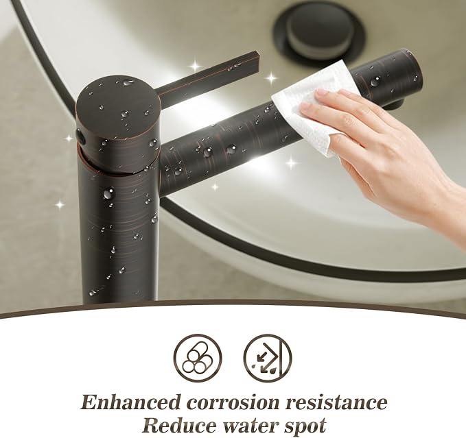 One Hole High Bathroom Vessel Sink Faucet, Oil Rubbed Bronze Single Hole Single Handle Tall Bathroom Faucet, with Pop Up Drain and Water Supply Line,FH01-ORB-V
