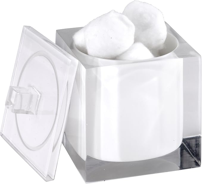 Izod - Bathroom Set, 3pc Countertop Accessories, Vanity Tray, Covered Jar & Lotion Pump, Modern Home Decor, Dorm Room Essentails (Marina Collection, White)