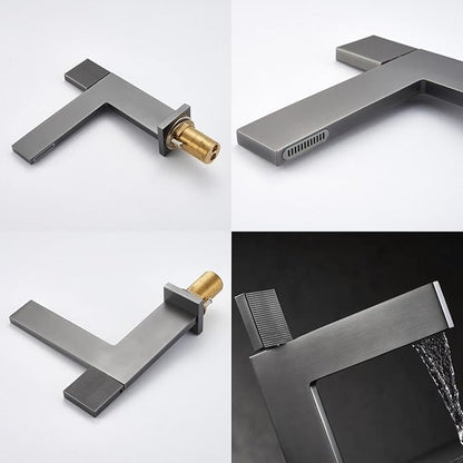 Bathroom Water Faucet Single Hole Waterfall Faucet for Bathroom Sink Single Handle Gun Gray