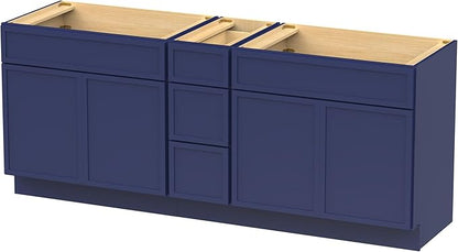 HomeBeyond 90 Inches Bathroom Vanity Base Cabinet Without Sink, Double Sink Top Sturdy Floor Mounted Cabinet with Door & Soft Closing Drawers, Blue, VA4139-2+VA4112-3