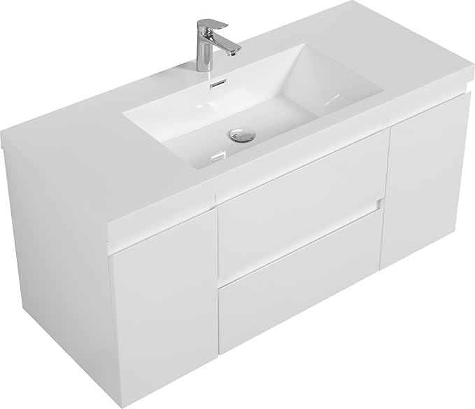 48 Inch Floating Bathroom Vanity with Single Sink, Modern Wall-Mounted Bathroom Vanity Storage Cabinet Organizer with 2 Soft Closing Doors and 2 Drawers (White)