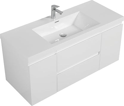 48 Inch Floating Bathroom Vanity with Single Sink, Modern Wall-Mounted Bathroom Vanity Storage Cabinet Organizer with 2 Soft Closing Doors and 2 Drawers (White)