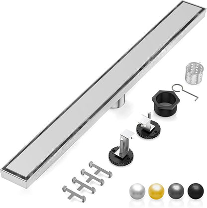 DLONE® Linear Shower Drain - 48 Inch Brushed Nickel, with Tile Insert Panel | AISI 304 Stainless Steel Linear Drain, Rectangle Shower Floor Drain, with Adjustable Feet, Fits Bathroom & Balcony etc