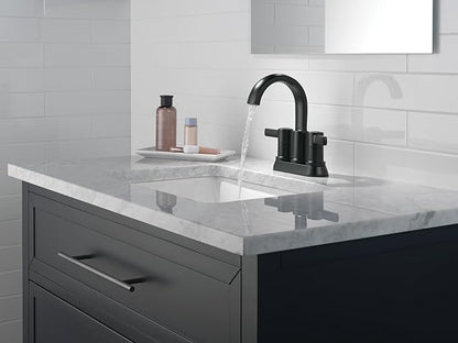 Delta Albion Centerset Matte Black Bathroom Faucet, 4 Inch 3 Hole Bathroom Sink Faucet for Vanity, Metal Push-Pop Drain Assembly, Matte Black 25855LF-BL