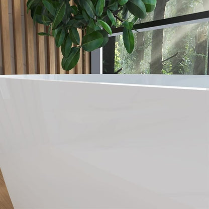 59" Acrylic Freestanding Bathtub, Double Ended Free Standing Tub, Soaking Tub with Integrated Slotted Overflow, Toe-Tap Chrome Drain, cUPC Certified, Glossy White