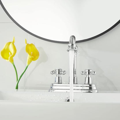 Polished Chrome Bathroom Faucet 2 Handles 4 Inches Centerset Bathroom Vanity with Drain Assembly and Supply Hose Lavatory Faucet