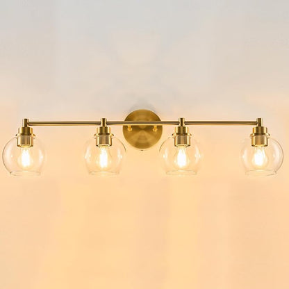 VONLUCE 4 Light Bathroom Vanity Light Fixtures, Gold Finish | Globe Glass Shades, E26 Sockets, Easy to install, Vanity Lights for Bedroom Hallway Living Room
