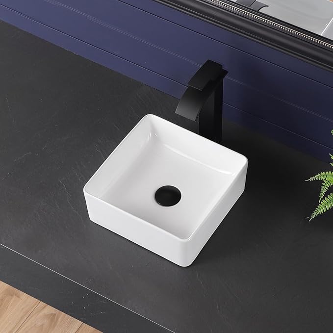 Vessel Sink 12"x12" Rectangular Bathroom Sink Modern White Porcelain Ceramic Above Counter Drop-in Vanity Sink for Bathrooms Art Basin