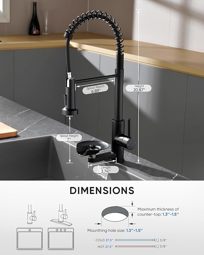 OWOFAN Kitchen Faucet with Cup Washer Pull Down Sprayer Stainless Steel Kitchen Sink Faucet with Deck Plate Glass Rinser Single Hole Black
