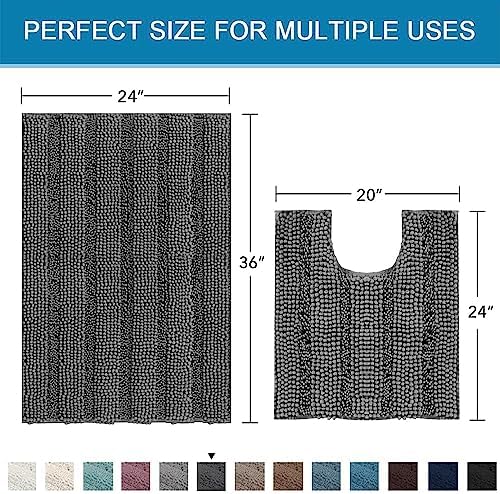 H.VERSAILTEX Bathroom Rugs Bath Rug Set 2 Piece Bathroom Contour Rug Toilet Mat Sets Non Slip Contour Bath Rug Ultra Thick Water Absorbent Striped Bath Mats Washable(36" x 24" Plus 20" x 24" U, Grey)
