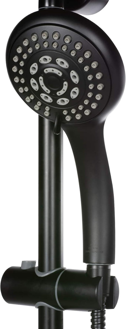 PULSE ShowerSpas Kauai III Matte Black Rain Shower Head with Handheld Spray - 1.8 GPM, 8" Showerhead, 5-Function HandShower, Adjustable Slide Bar - Shower Heads with Handheld Spray Combo