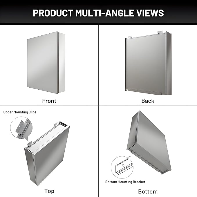 20 x 24 Medicine Cabinet Mirror for Bathroom,Assembly Required,Aluminum Alloy Frame,Recessed/Surface Mounted,Reversible L/R Door,Adjustable Shelves,Bathroom Medicine Cabinet with Mirror