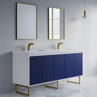 Dowell 73" Bathroom Sink,Double Bowl Vanity Basin,Rectangular Drop-In Bathroom Sink with Overflow,White-000 7322BP