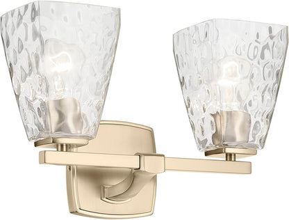 Kichler Marant 14.25" 2-Light Vanity Light with Clear Water Glass in Champagne Bronze, for Bathroom, Powder Room, Over a Mirror, (14.25" W x 9.5" H), 55215CPZWTR