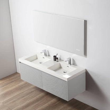 Blossom 60 Inch Double Sink Bathroom Vanity, All Wood Wall Mounted Floating Bathroom Vanity Cabinet with Acrylic Sink, Bathroom Sink Cabinet with Soft-Close Drawers, Modern Vanities, Light Grey