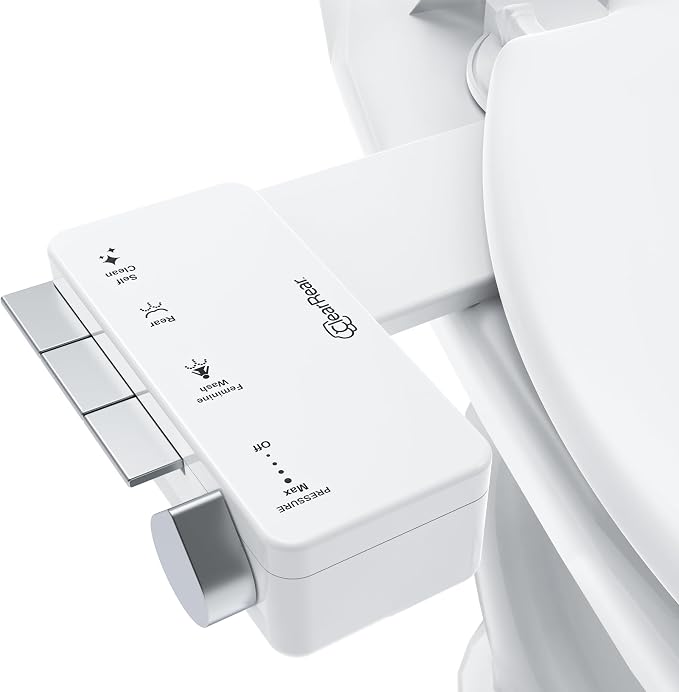 CLEAR REAR Bidet Attachment for Toilet Seat - Non-Electric with Self Cleaning Dual Nozzles, Leak Proof Connectors, Adjustable Water Spray, Rear & Feminine Wash - Hygienic Bathroom Upgrades