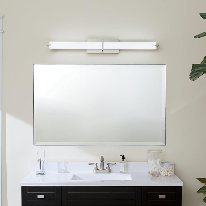 Kichler LED Linear Bath Light, Brushed Nickel | Integrated LED vanity light with white acrylic diffuser (37.5" x 4.75" x 4.5"), 11147NILED