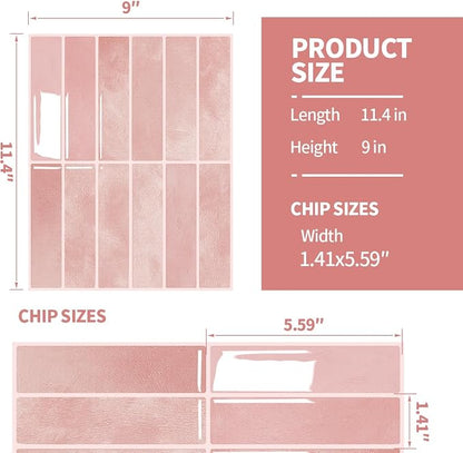 Peel and Stick Backsplash 3D Wall Tiles,Self-Adhesive,Oil Proof,Waterproof, Removable Wall Panels for Kitchen & Bathroom,Modern Design, Easy Install (10.7ft，12x9 inch,14 Pack) (Pink)