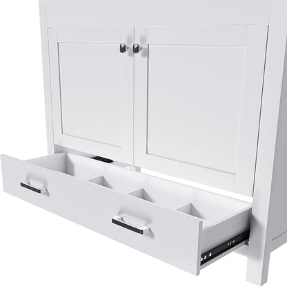 Montary 42" Bathroom Vanity with 43" Artificial Marble Black White Top, Modern Stylish MDF Bathroom Storage Cabinet, Vanity Set with 2 Doors and One Large Divided Drawer, White (Three Holes)