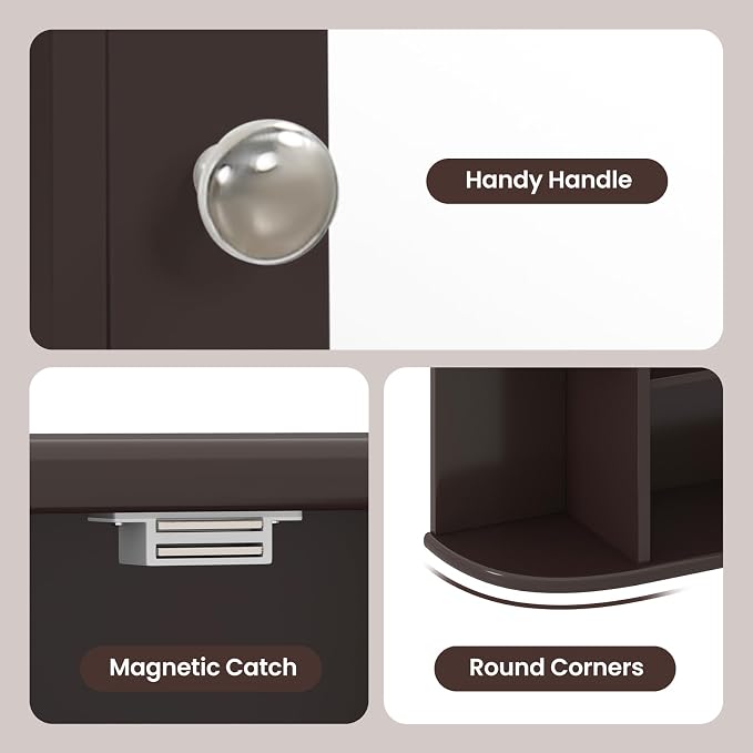 GIANTEX Bathroom Medicine Cabinet (Brown) | Wall Mounted Medicine Cabinet with Mirrored Door & 4 Interior Shelves, 6 Open Shelves, Space-saving Storage Cabinet