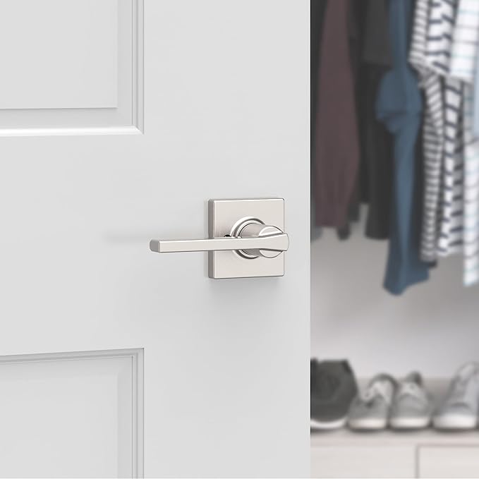 Kwikset Casey Dummy Door Handle, Single Sided Lever for Closets, French Double Doors, and Pantry, Satin Nickel Non-Turning Reversible Interior Push/Pull Lever, with Microban Protection (Pack of 6)